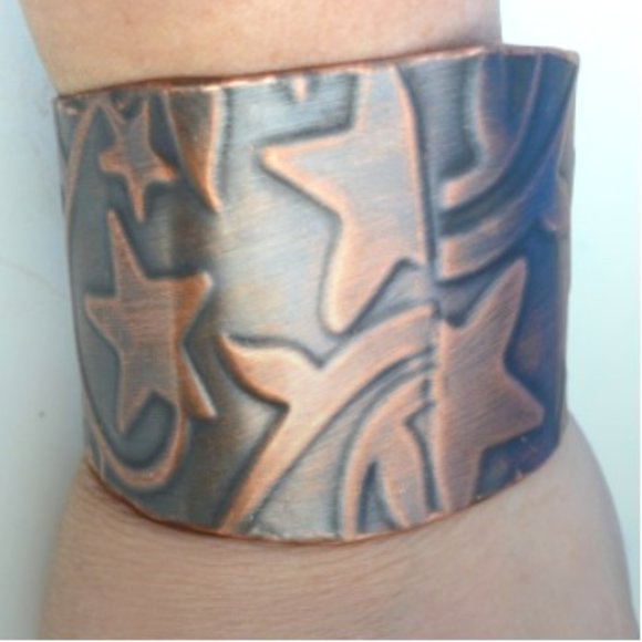 Solid Copper Stars Wide Cuff Bracelet Boho Rustic Star Handmade Bohemian Custom - Picture 3 of 10
